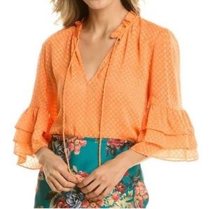 NWT Alice + Olivia Orange Julius Ruffle Blouse sz L